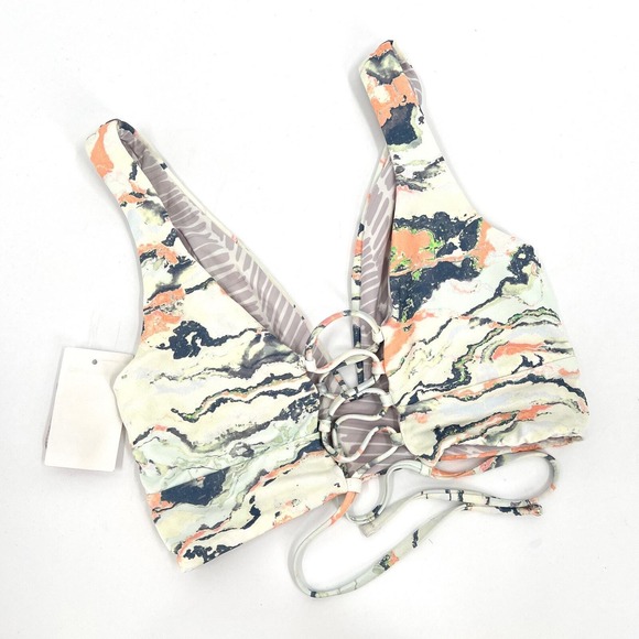 MAAJI Reversible Triangle Bikini Top Small Gray Sunray Catcher Lace Up Swimsuit - Picture 7 of 9